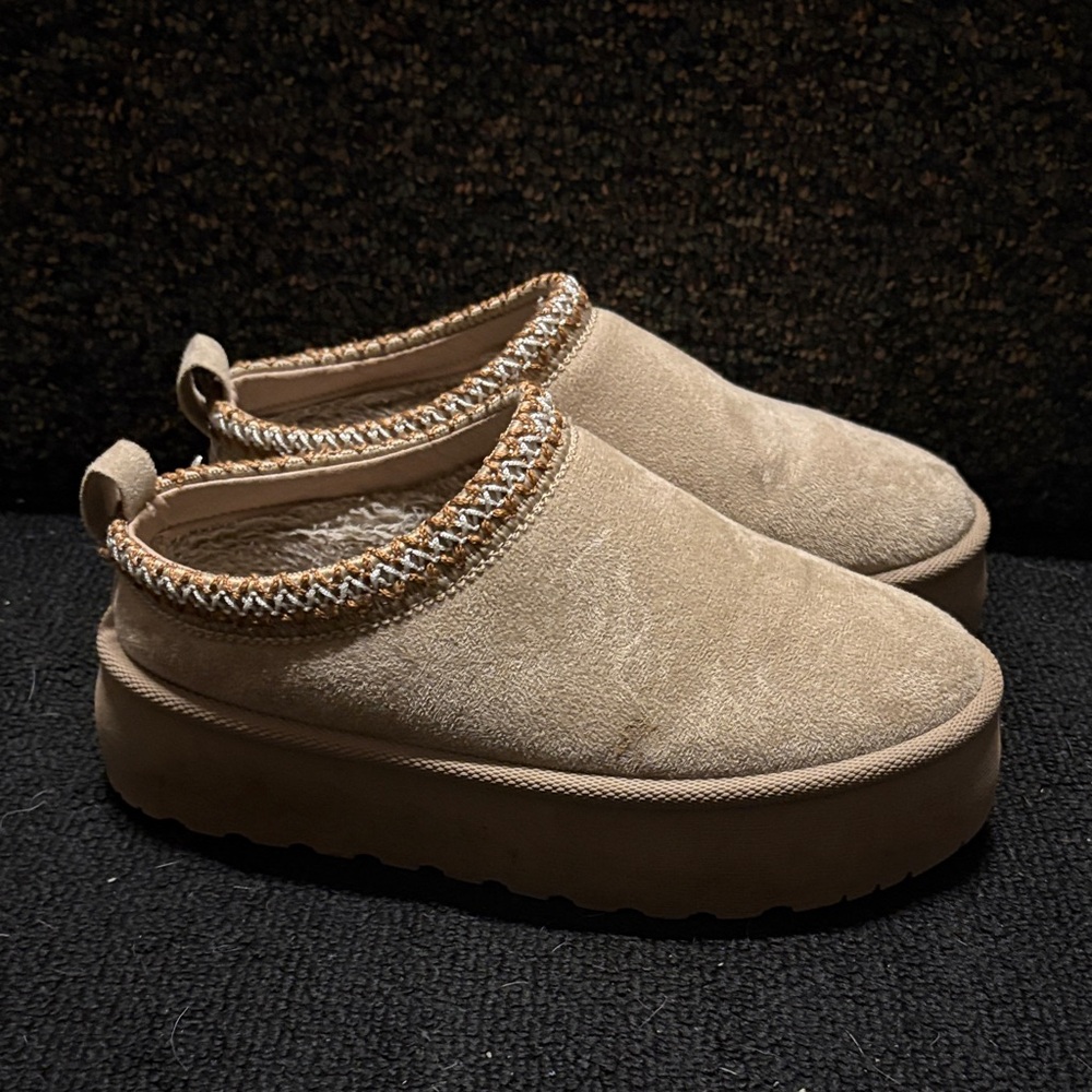 Mudd Beige Platform Slip-On Mules with Braided Trim